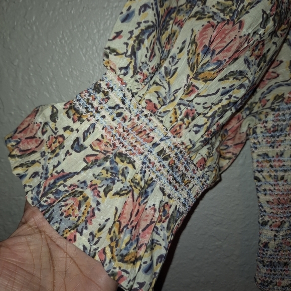 Talisman Square Neck Lotus Floral Print Smocked Firelight Cropped Top S - Picture 6 of 8